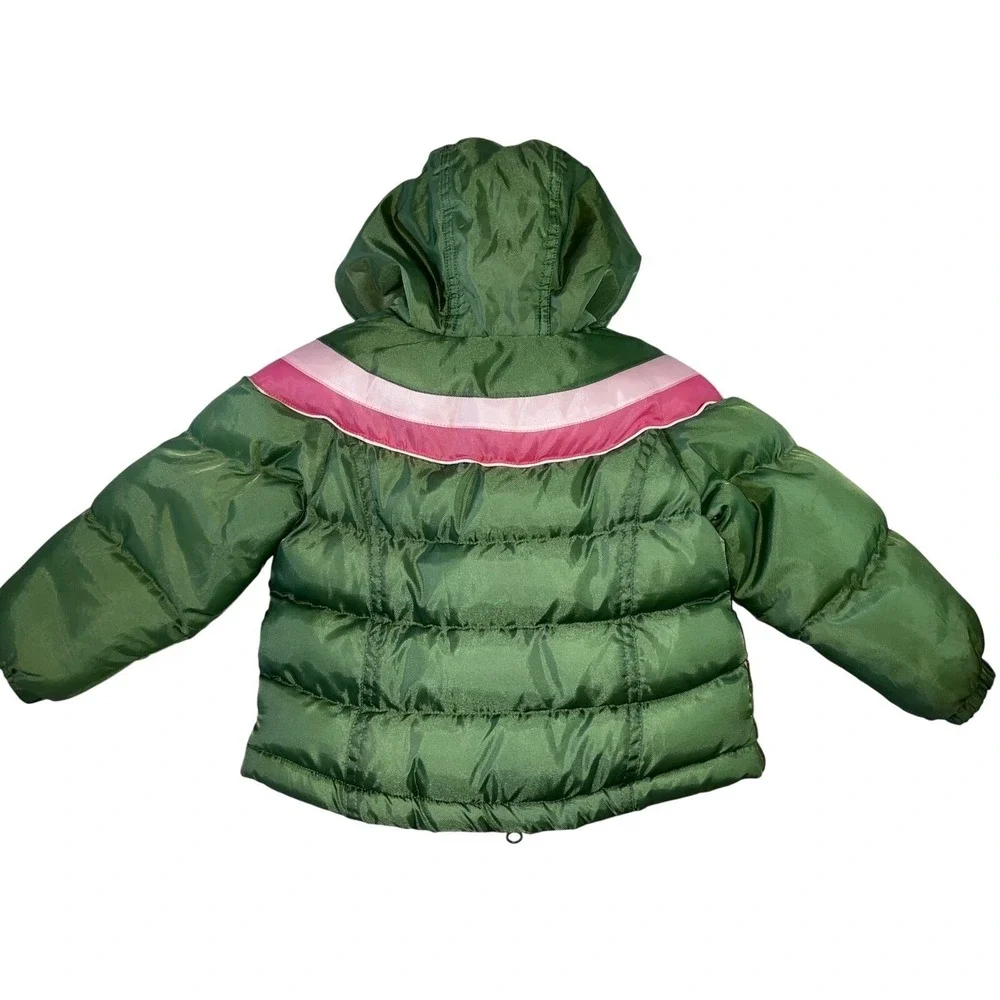 Weather Tamer Toddler‎ Girls Green Puffer Jacket Hooded Pink Trim Heart 24M